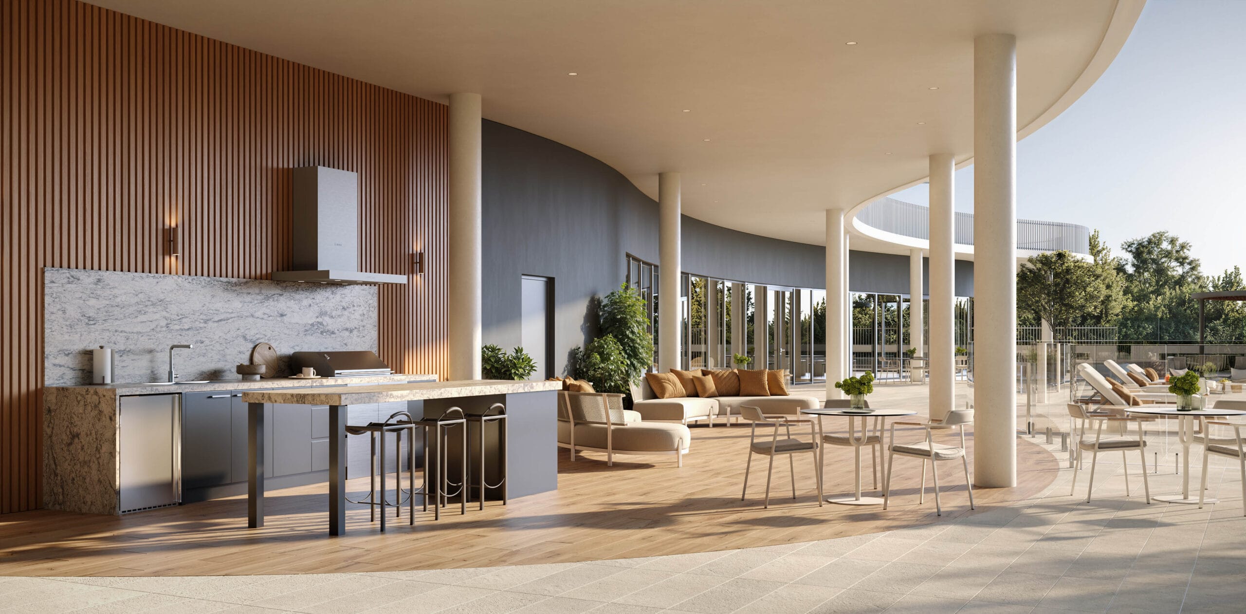 Riverbank Residences by Finbar resort-style amenities pool cabana