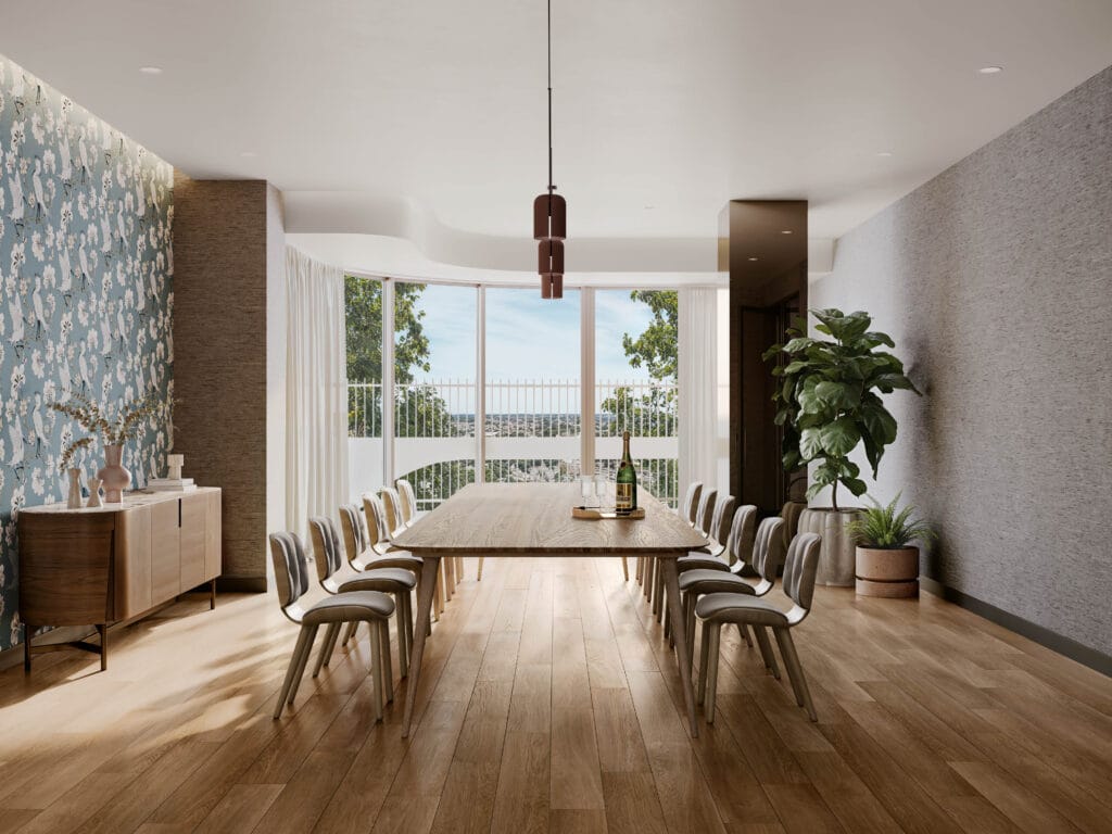 Riverbank Residences by Finbar resort-style amenities dining room